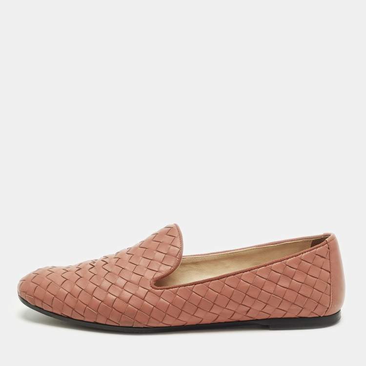 Pre Owned Bottega Veneta Size 38 Orange Intrecciato Leather Smoking Slippers