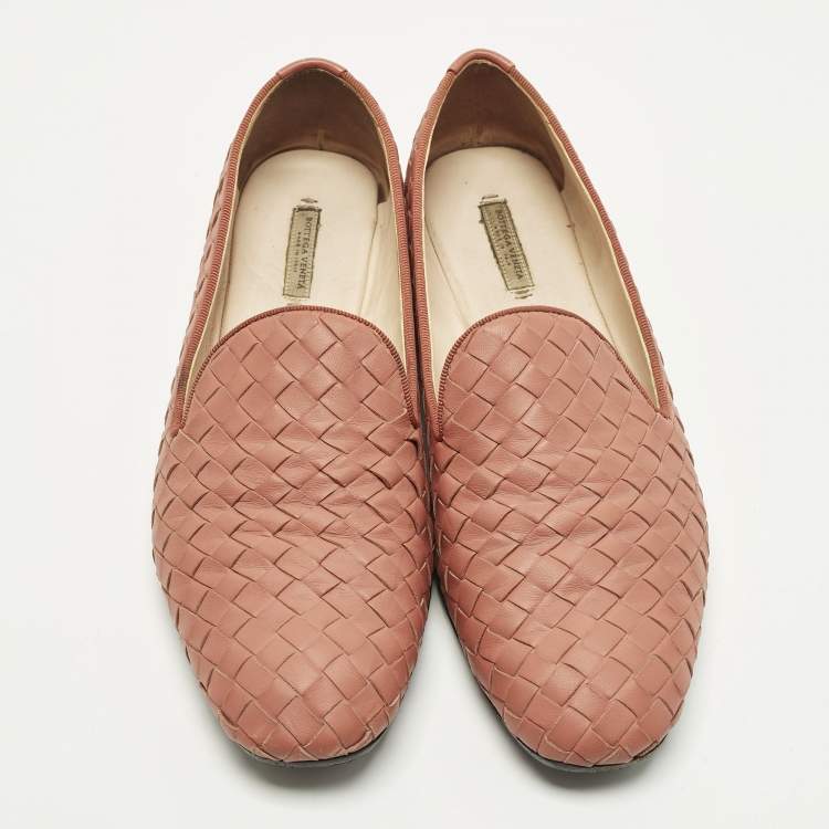 Pre Owned Bottega Veneta Size 38 Orange Intrecciato Leather Smoking Slippers