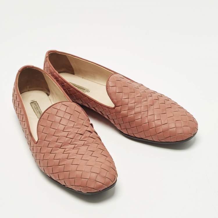 Pre Owned Bottega Veneta Size 38 Orange Intrecciato Leather Smoking Slippers