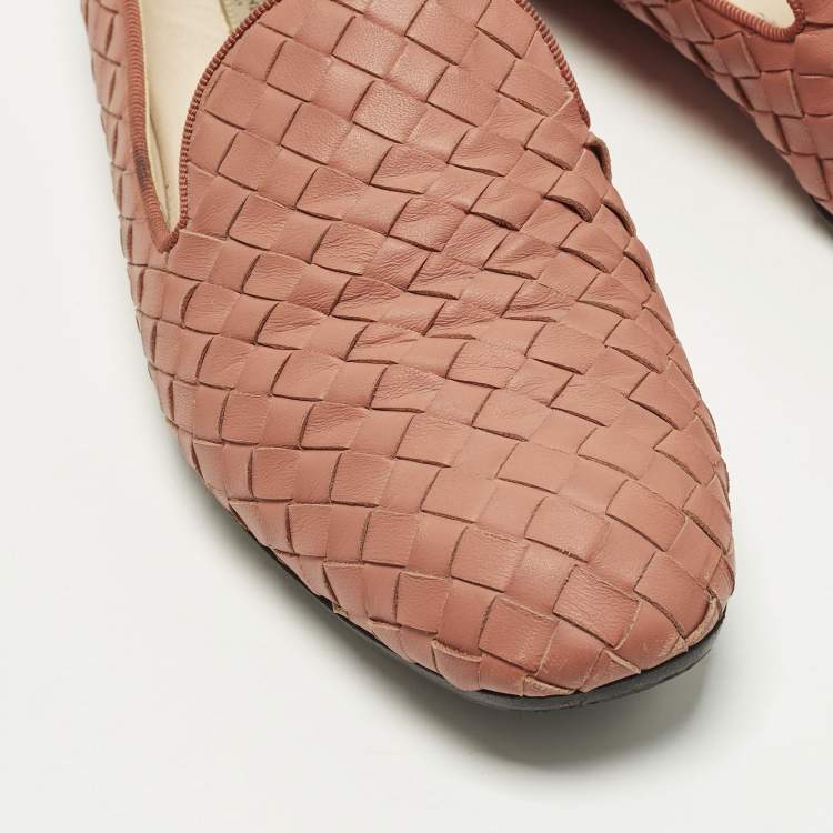 Pre Owned Bottega Veneta Size 38 Orange Intrecciato Leather Smoking Slippers