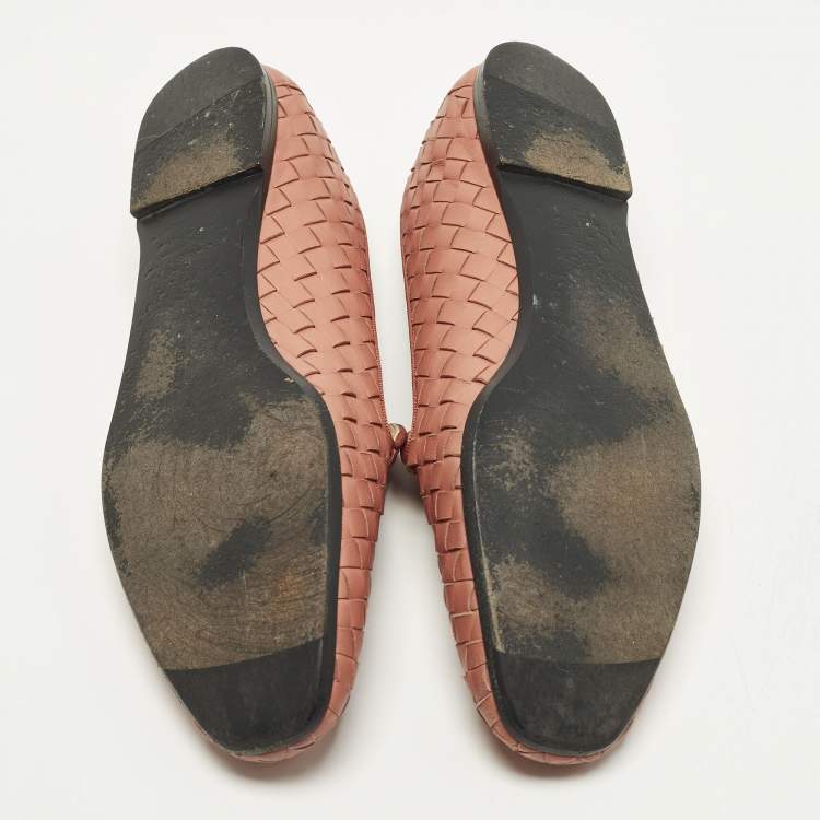 Pre Owned Bottega Veneta Size 38 Orange Intrecciato Leather Smoking Slippers