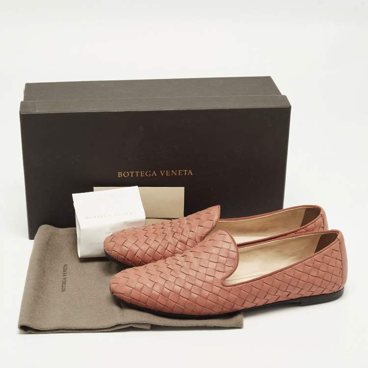 Pre Owned Bottega Veneta Size 38 Orange Intrecciato Leather Smoking Slippers