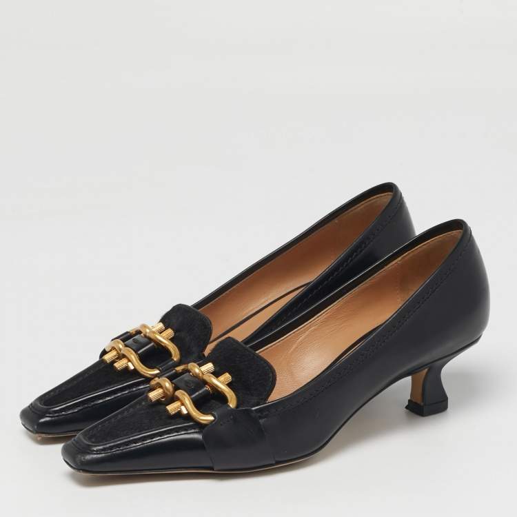 Pre Owned Bottega Veneta Loved Madame Size 35 Black Calf Hair and Leather Loafer Pumps