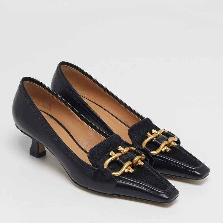 Pre Owned Bottega Veneta Loved Madame Size 35 Black Calf Hair and Leather Loafer Pumps