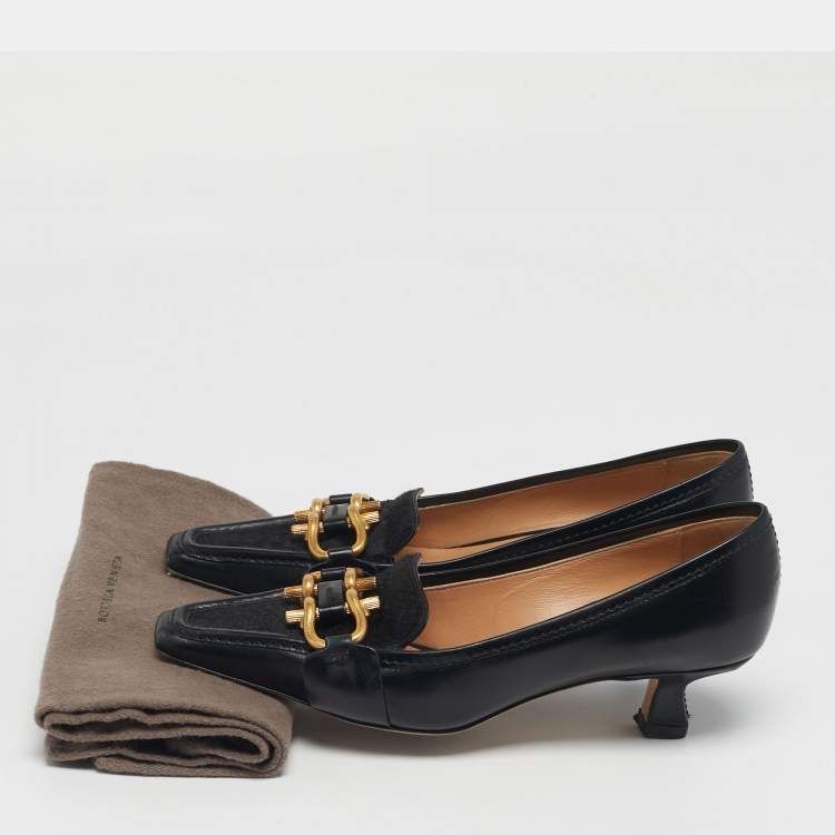 Pre Owned Bottega Veneta Loved Madame Size 35 Black Calf Hair and Leather Loafer Pumps