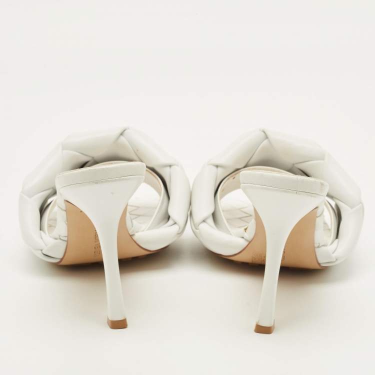 Pre Owned Bottega Veneta Lido Size 39.5 White Intrecciato Leather Slide Sandals