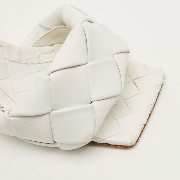 Pre Owned Bottega Veneta Lido Size 39.5 White Intrecciato Leather Slide Sandals