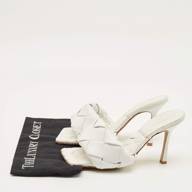 Pre Owned Bottega Veneta Lido Size 39.5 White Intrecciato Leather Slide Sandals