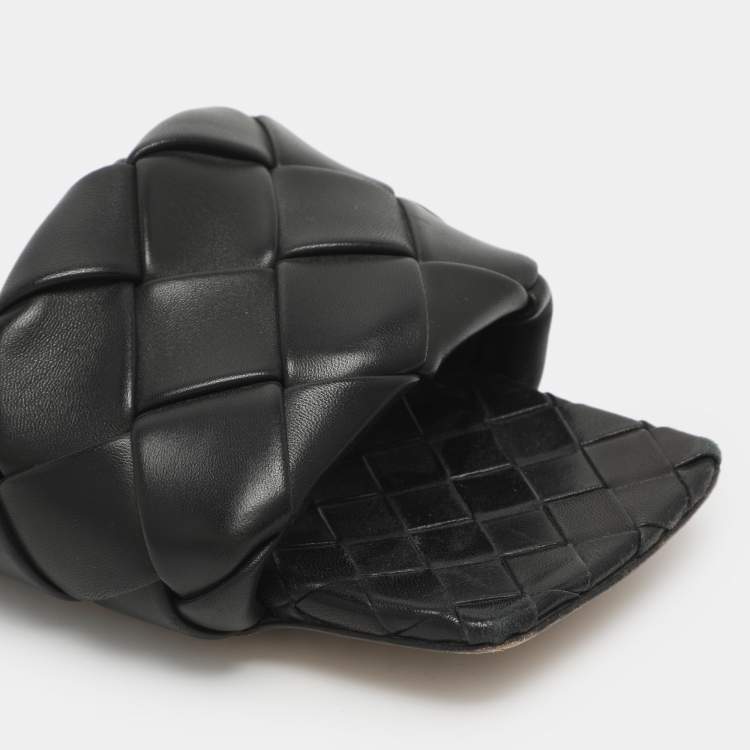 Pre Owned Bottega Veneta Lido Size 38.5 Black Intrecciato Leather Flat Slides 