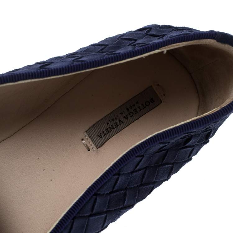Pre Owned Bottega Veneta Blue Intrecciato Suede Smoking Slippers Size 38.5