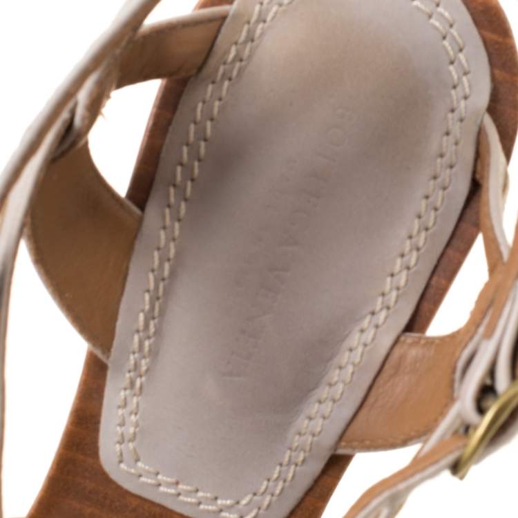 Pre Owned Bottega Veneta Grey Intrecciato Leather Ankle Strap Platform Sandals Size 36