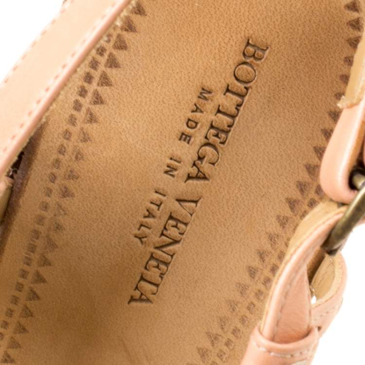 Pre Owned Bottega Veneta Peach Pink Leather Slingback Platform Wedge Sandals Size 36.5