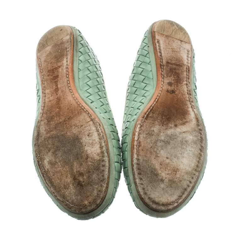 Pre Owned Bottega Veneta Green Intrecciato Leather Smoking Slippers Size 40