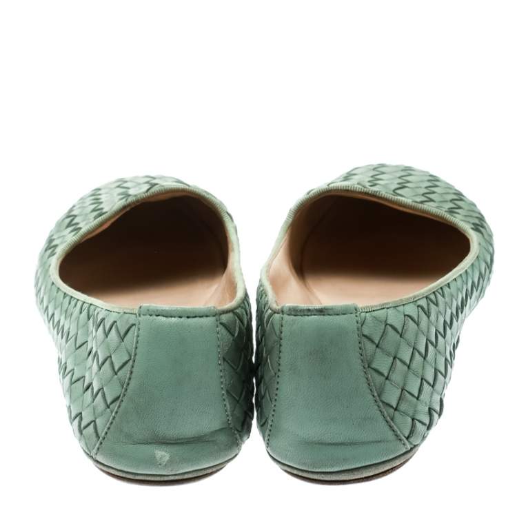 Pre Owned Bottega Veneta Green Intrecciato Leather Smoking Slippers Size 40