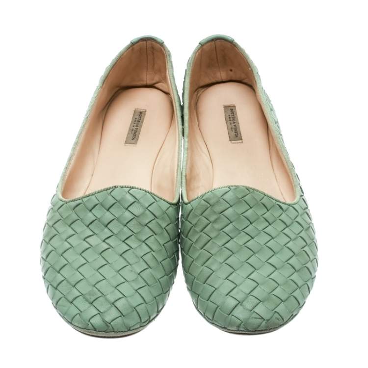 Pre Owned Bottega Veneta Green Intrecciato Leather Smoking Slippers Size 40