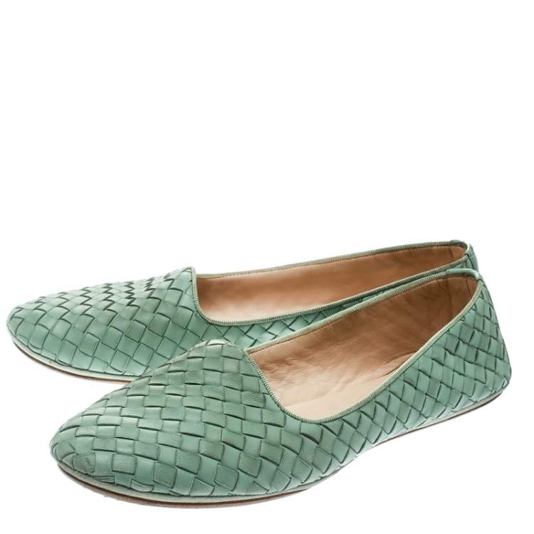 Pre Owned Bottega Veneta Green Intrecciato Leather Smoking Slippers Size 40