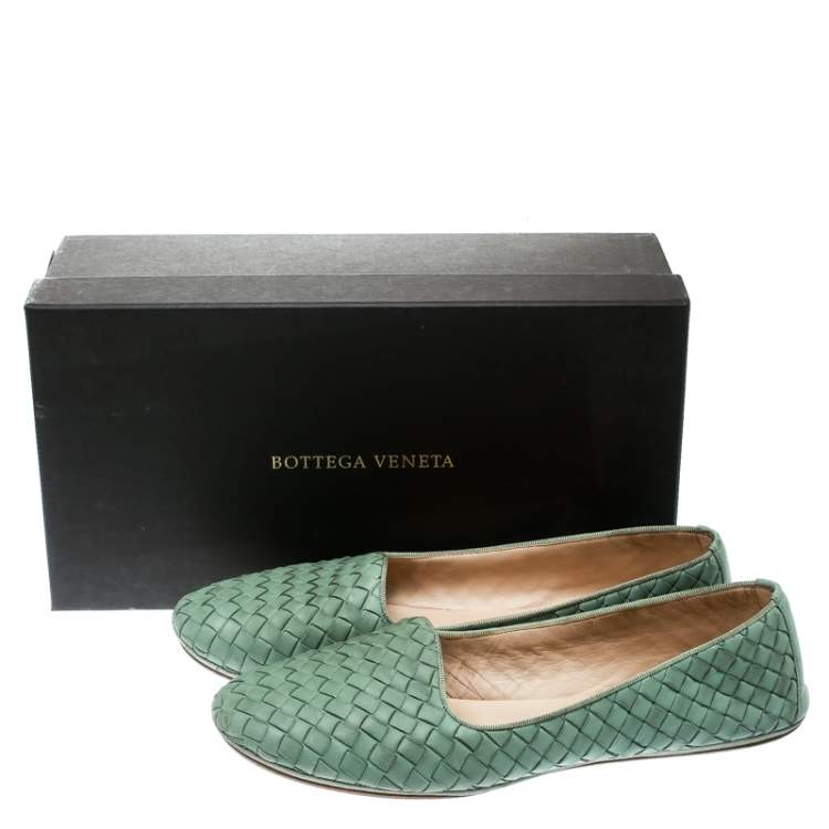 Pre Owned Bottega Veneta Green Intrecciato Leather Smoking Slippers Size 40