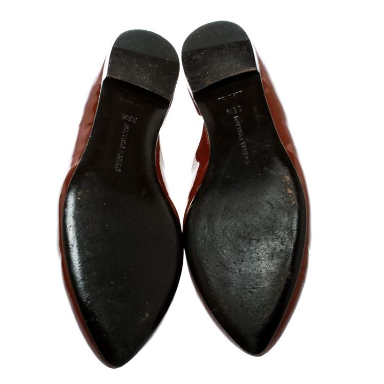 Pre Owned Bottega Veneta Brown Patent Leather D'orsay Ballet Flats Size 38.5