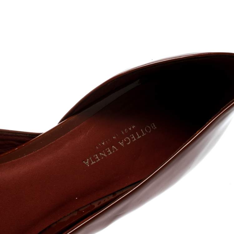 Pre Owned Bottega Veneta Brown Patent Leather D'orsay Ballet Flats Size 38.5