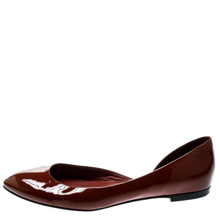 Pre Owned Bottega Veneta Brown Patent Leather D'orsay Ballet Flats Size 38.5