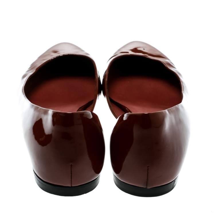 Pre Owned Bottega Veneta Brown Patent Leather D'orsay Ballet Flats Size 38.5