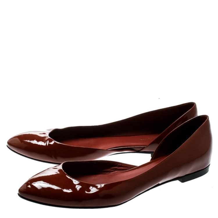 Pre Owned Bottega Veneta Brown Patent Leather D'orsay Ballet Flats Size 38.5