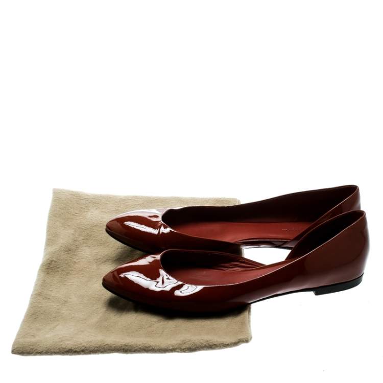 Pre Owned Bottega Veneta Brown Patent Leather D'orsay Ballet Flats Size 38.5