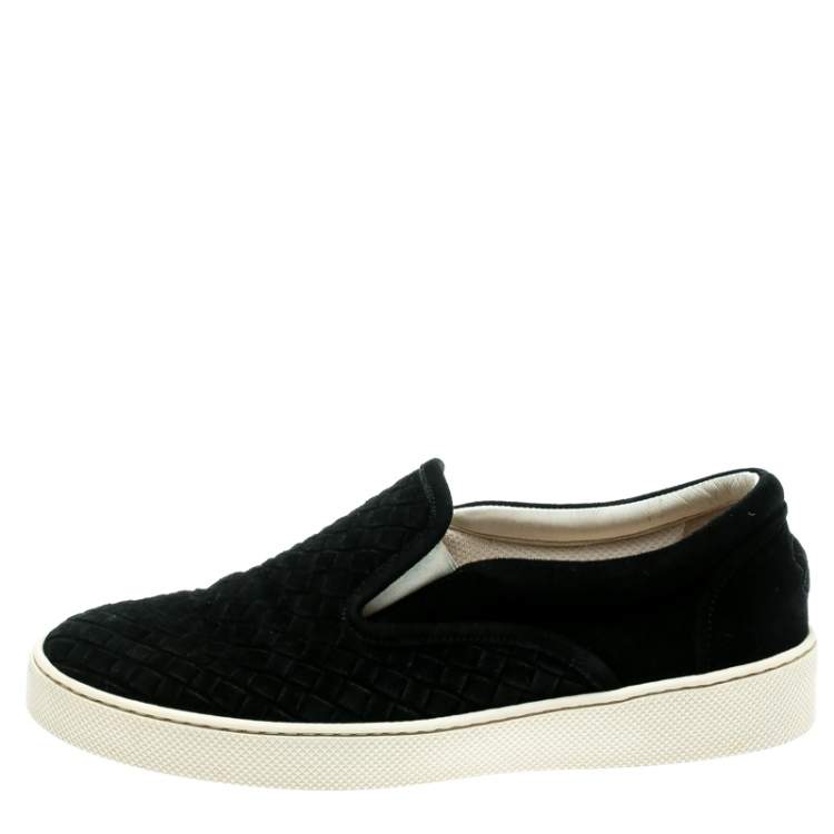 Pre Owned Bottega Veneta Blue Intrecciato Suede Slip On Sneakers Size 39.5