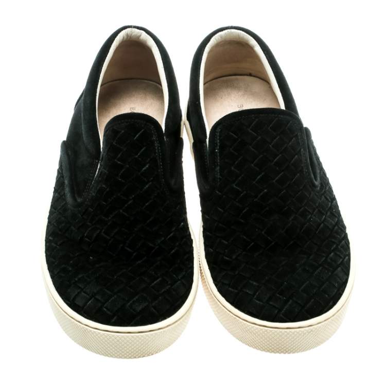 Pre Owned Bottega Veneta Blue Intrecciato Suede Slip On Sneakers Size 39.5