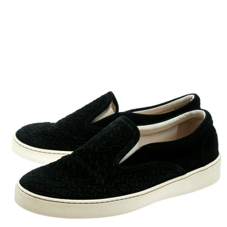 Pre Owned Bottega Veneta Blue Intrecciato Suede Slip On Sneakers Size 39.5