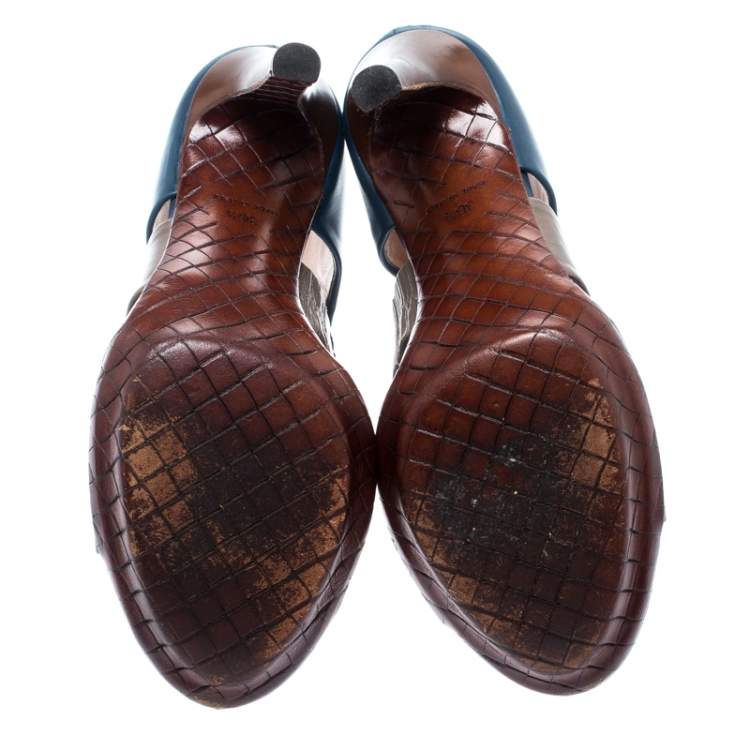 Pre Owned Bottega Veneta Tricolor Leather Open Toe Cut Out Booties Size 36.5