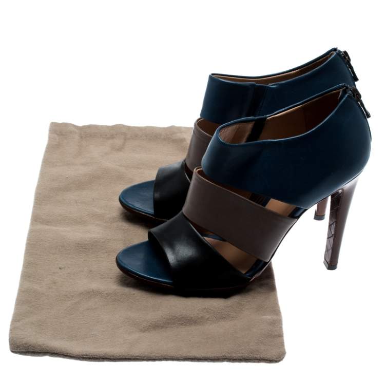 Pre Owned Bottega Veneta Tricolor Leather Open Toe Cut Out Booties Size 36.5