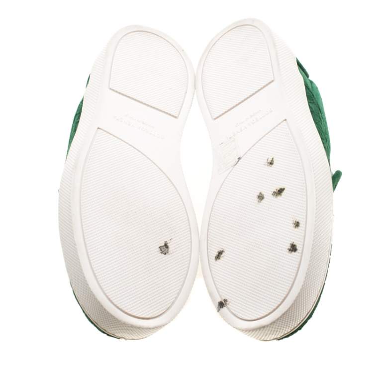 Pre Owned Bottega Veneta Green Intrecciato Suede Slip On Sneakers Size 39