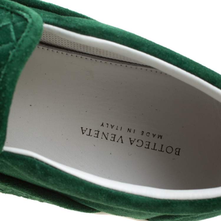 Pre Owned Bottega Veneta Green Intrecciato Suede Slip On Sneakers Size 39