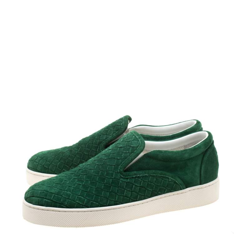 Pre Owned Bottega Veneta Green Intrecciato Suede Slip On Sneakers Size 39