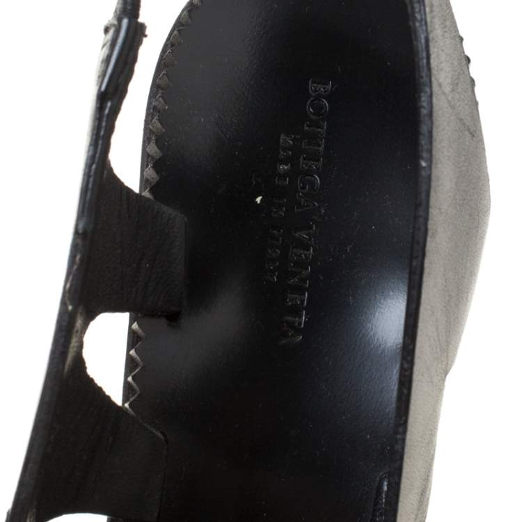 Pre Owned Bottega Veneta Black Cut Out Leather Platform Slingback Sandals Size 38