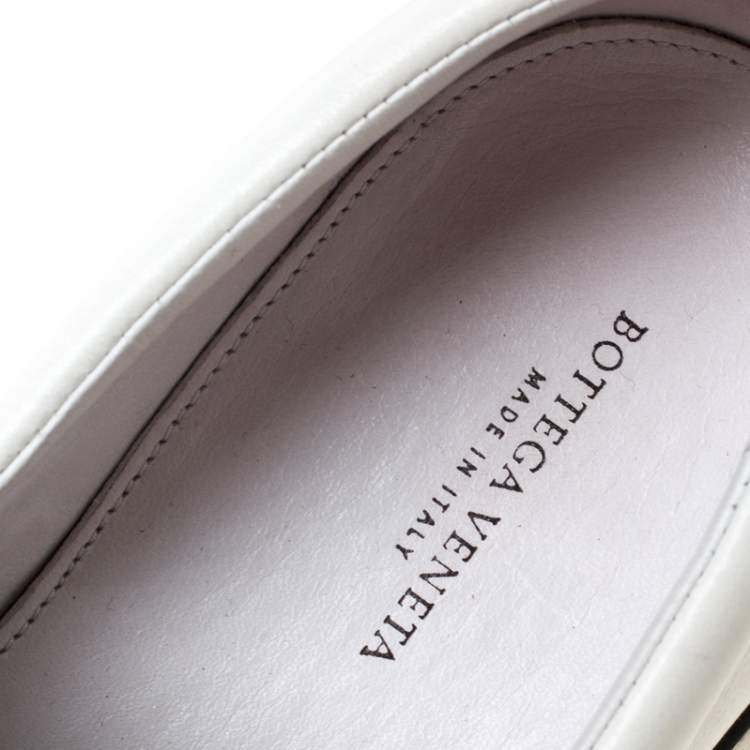Pre Owned Bottega Veneta White Intrecciato Leather Dodger Slip On Sneakers Size 37.5