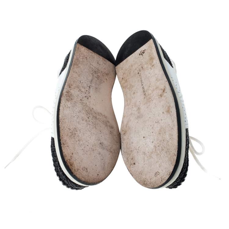 Pre Owned Bottega Veneta Tri Color Intrecciato and Perforated Leather Lace Sneakers Size 37