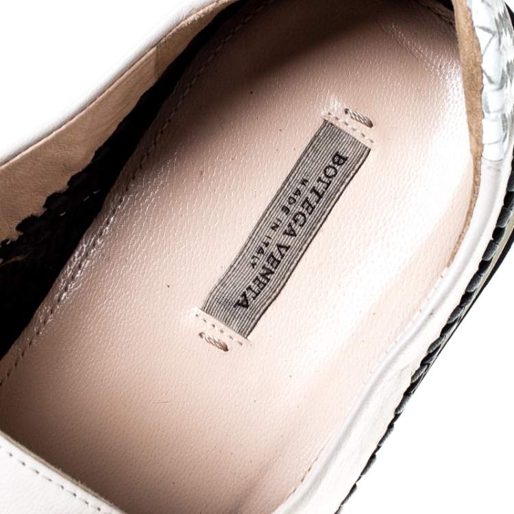 Pre Owned Bottega Veneta Tri Color Intrecciato and Perforated Leather Lace Sneakers Size 37