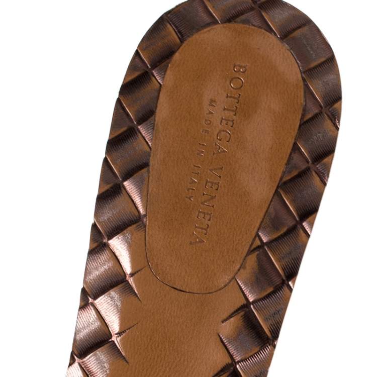 Pre Owned Bottega Veneta Metallic Brown Leather Intrecciato Sandals Size 36