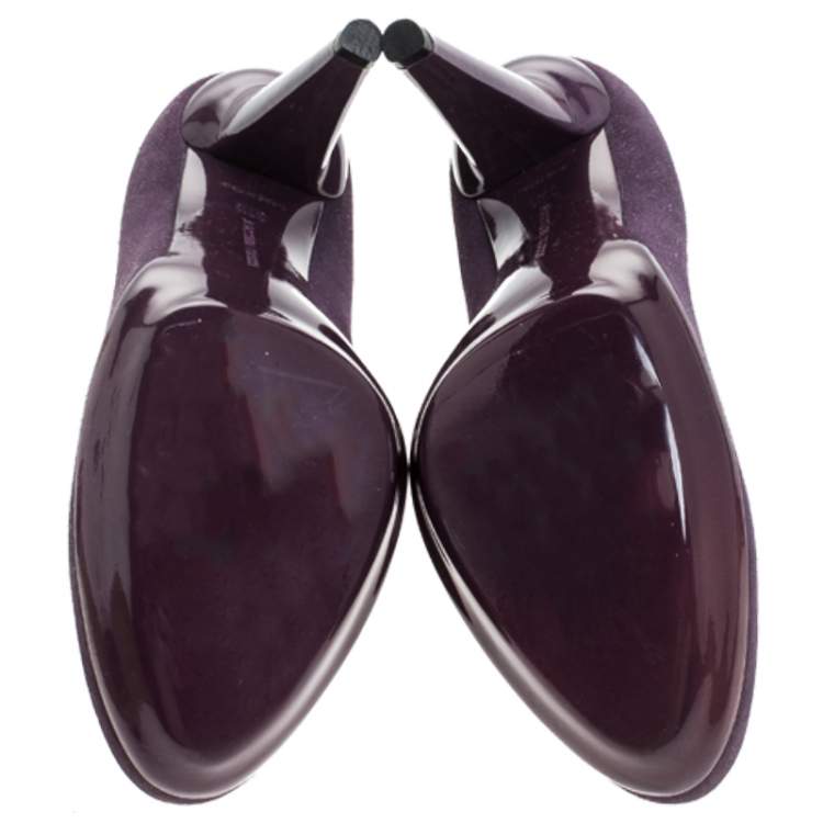 Pre Owned Bottega Veneta Purple Suede Platform Pumps Size 38.5