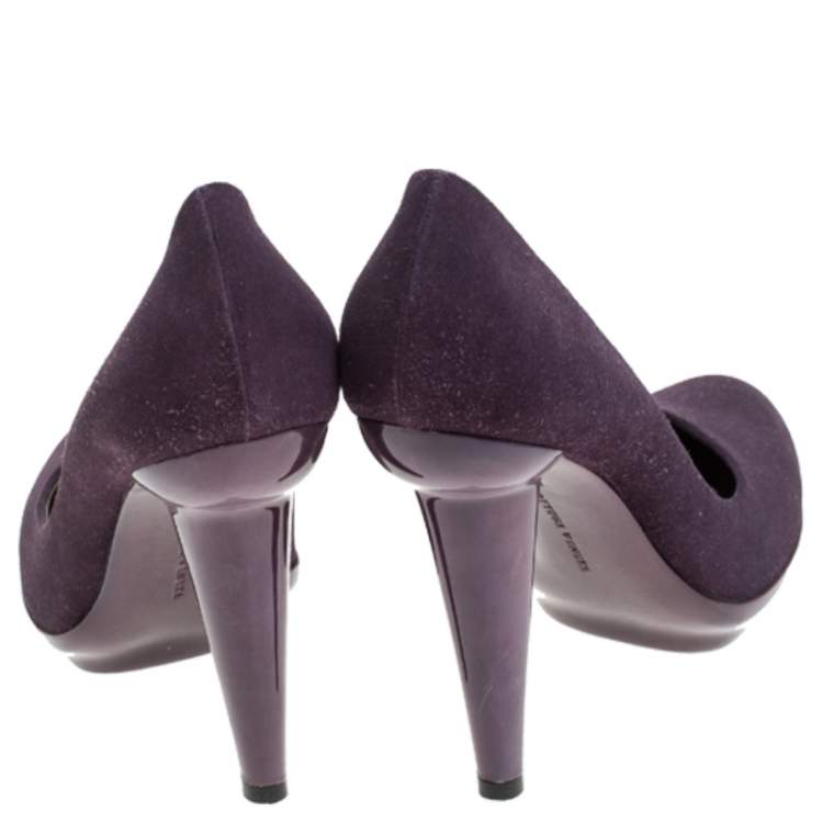 Pre Owned Bottega Veneta Purple Suede Platform Pumps Size 38.5