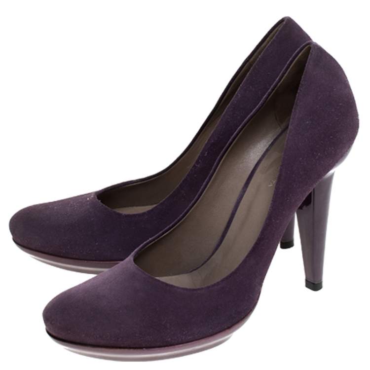 Pre Owned Bottega Veneta Purple Suede Platform Pumps Size 38.5