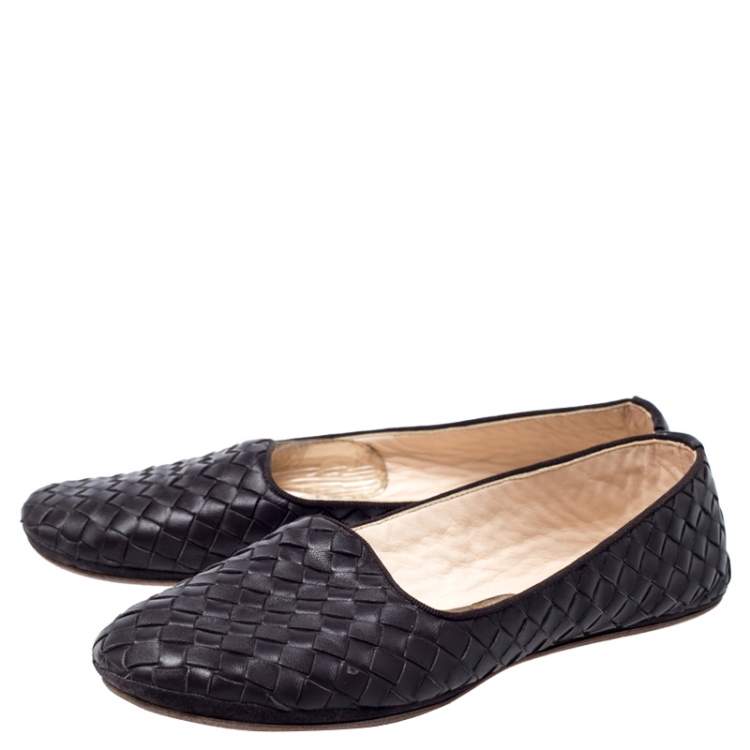 Pre Owned Bottega Veneta Brown Intrecciato Leather Ballet Flats Size 37