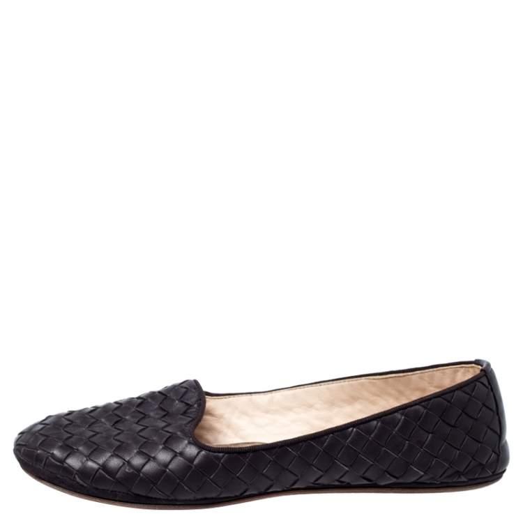 Pre Owned Bottega Veneta Brown Intrecciato Leather Ballet Flats Size 37