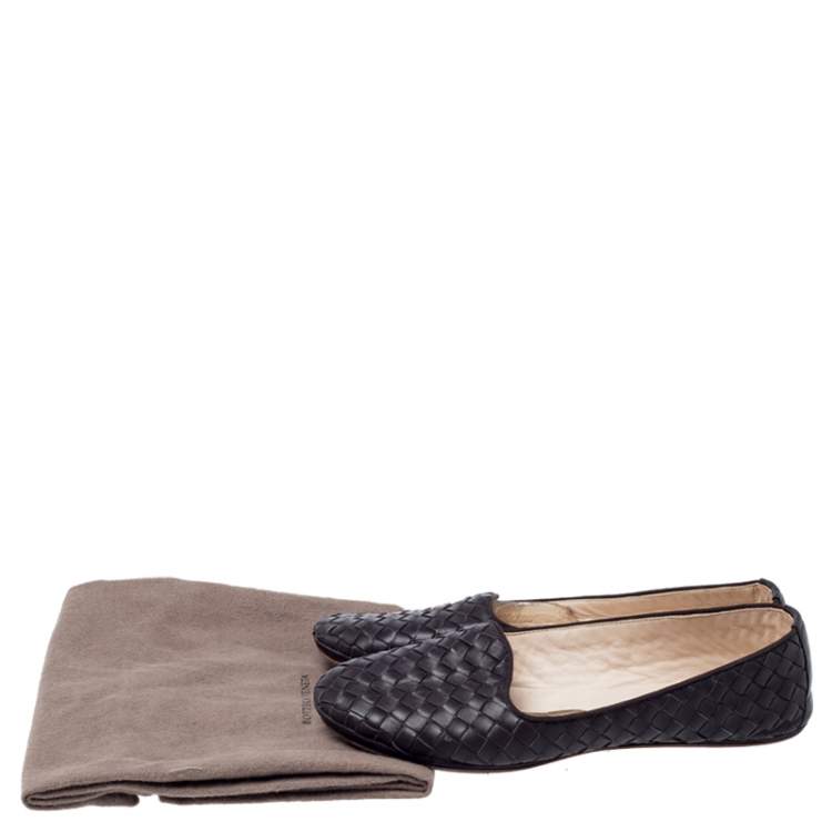 Pre Owned Bottega Veneta Brown Intrecciato Leather Ballet Flats Size 37