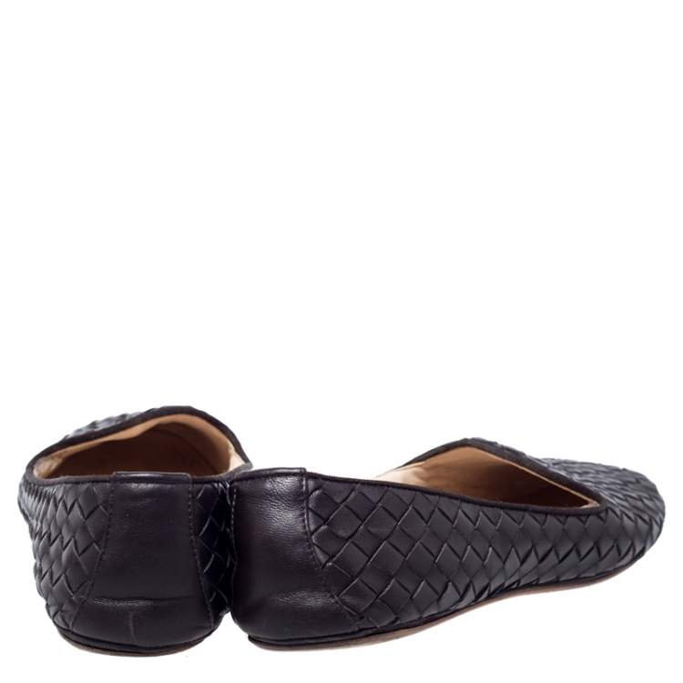 Pre Owned Bottega Veneta Brown Intrecciato Leather Ballet Flats Size 37