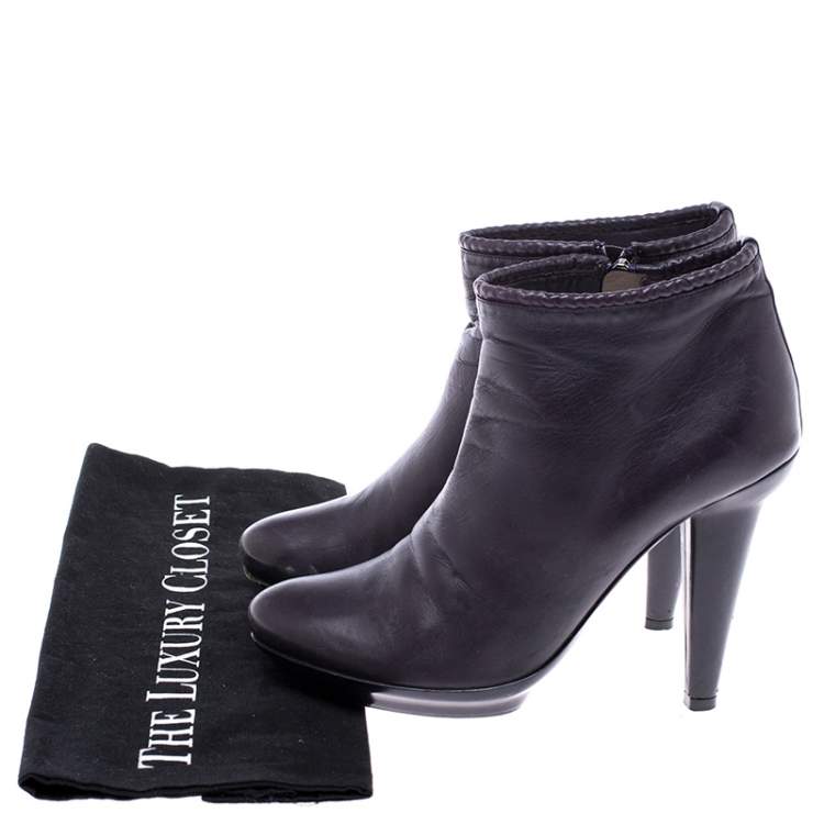 Pre Owned Bottega Veneta Purple Leather Ankle Boots Size 38