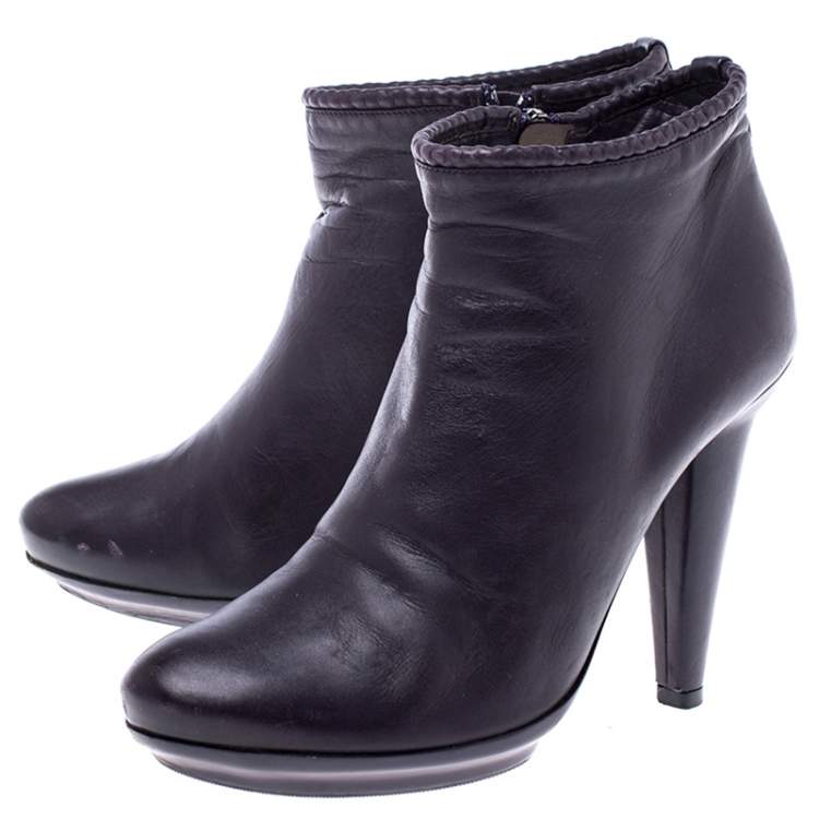 Pre Owned Bottega Veneta Purple Leather Ankle Boots Size 38