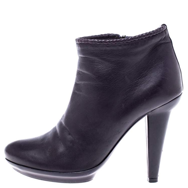 Pre Owned Bottega Veneta Purple Leather Ankle Boots Size 38